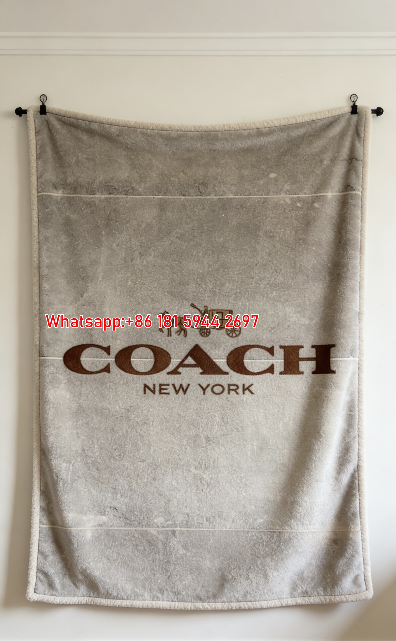 Coach New York Bronze Logo Flannel Throw Blanket C015